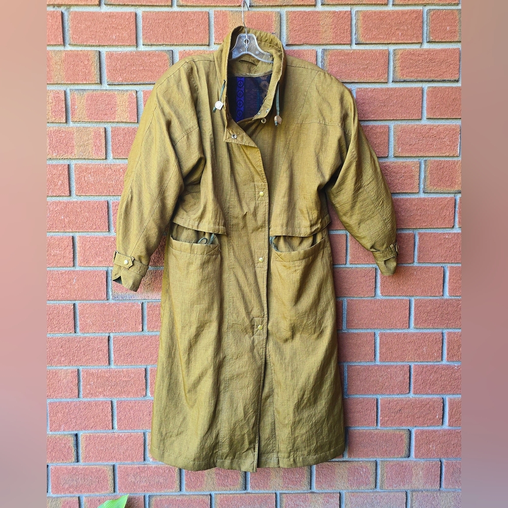 Vintage Nuage Retro Mustard Removable Geometric Liner Trench Coat
